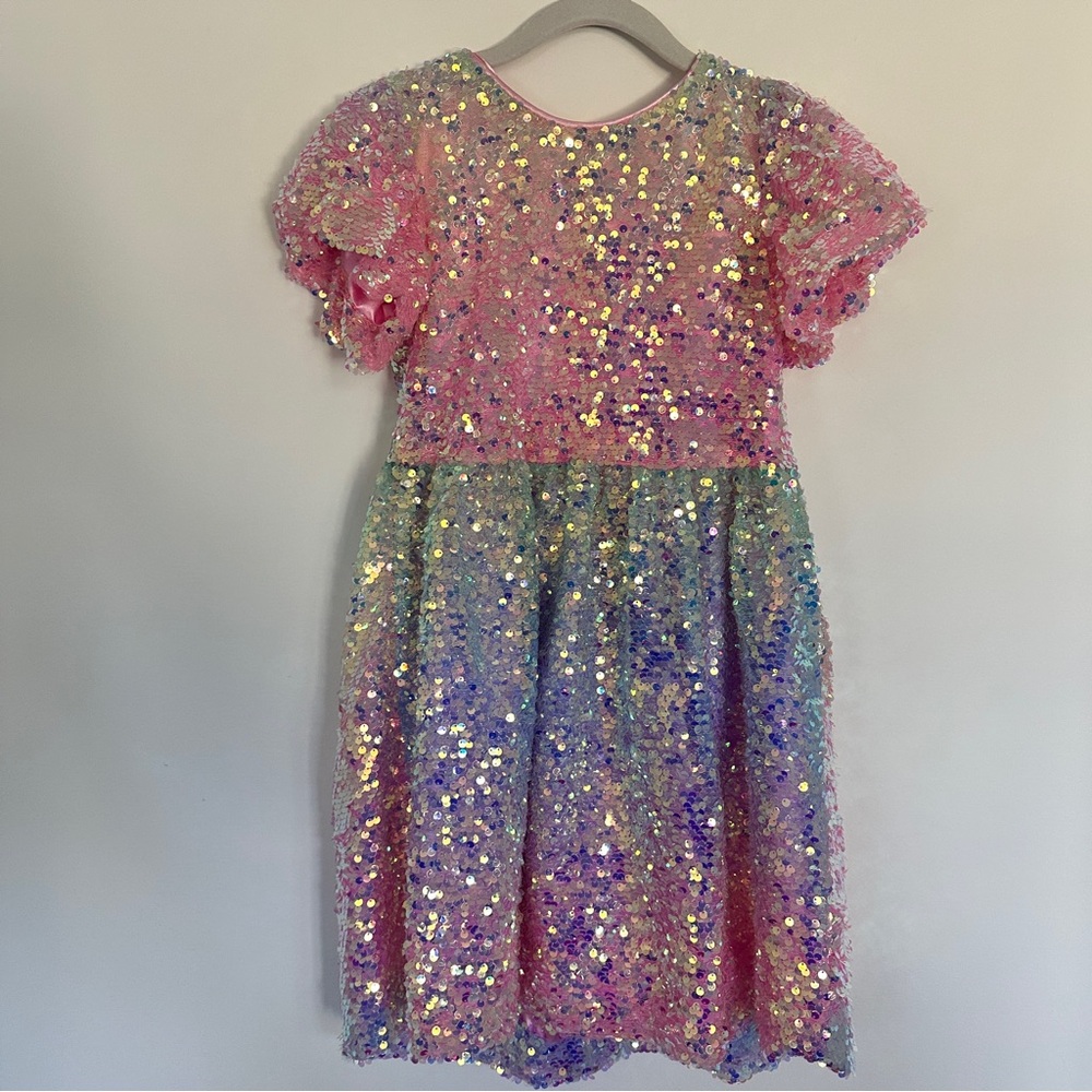 Lola and the Boys Sparkling Rainbow Sequin Ombre Dress 8 - Picture 4 of 9